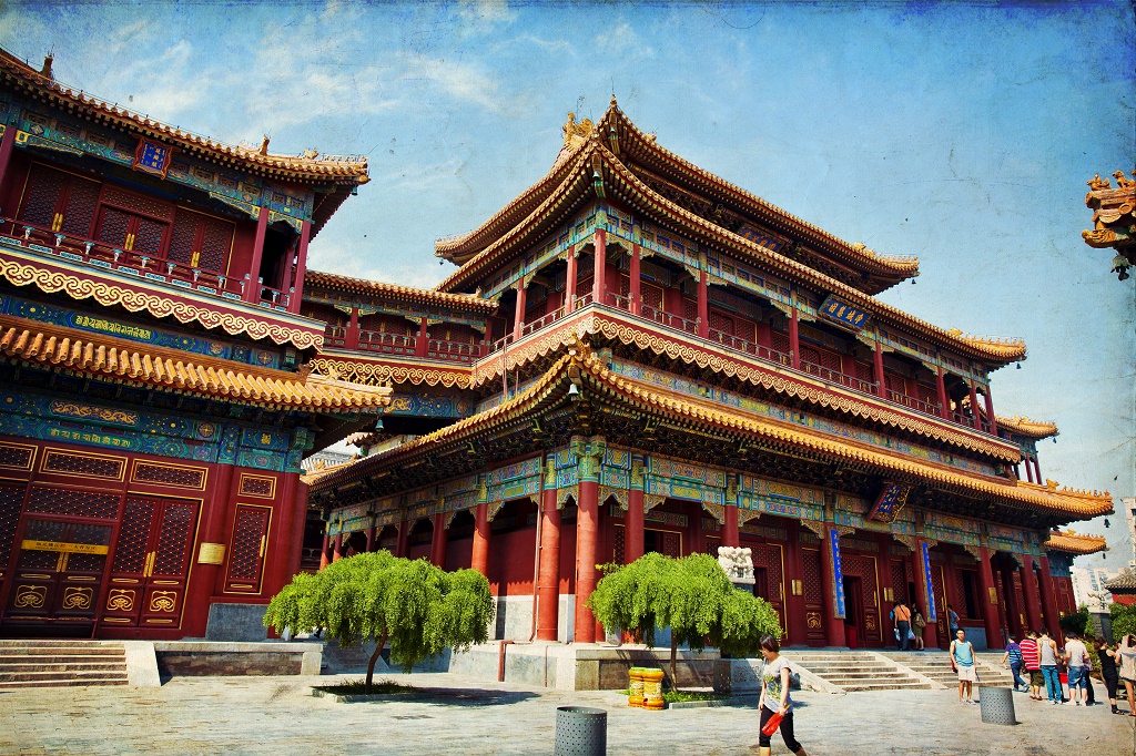 Beautiful view of the Lama temple in Beijing, China