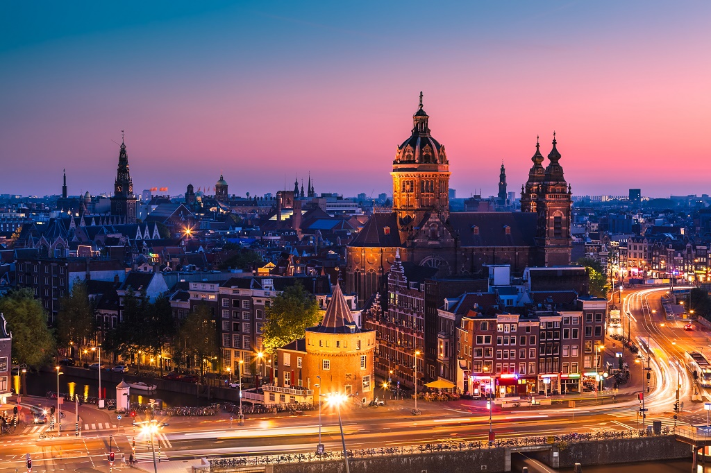 City view at night, Amsterdam, The Netherlands