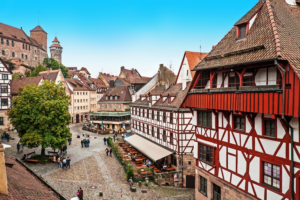 Cityscape of Nuremberg from city wall, Germany