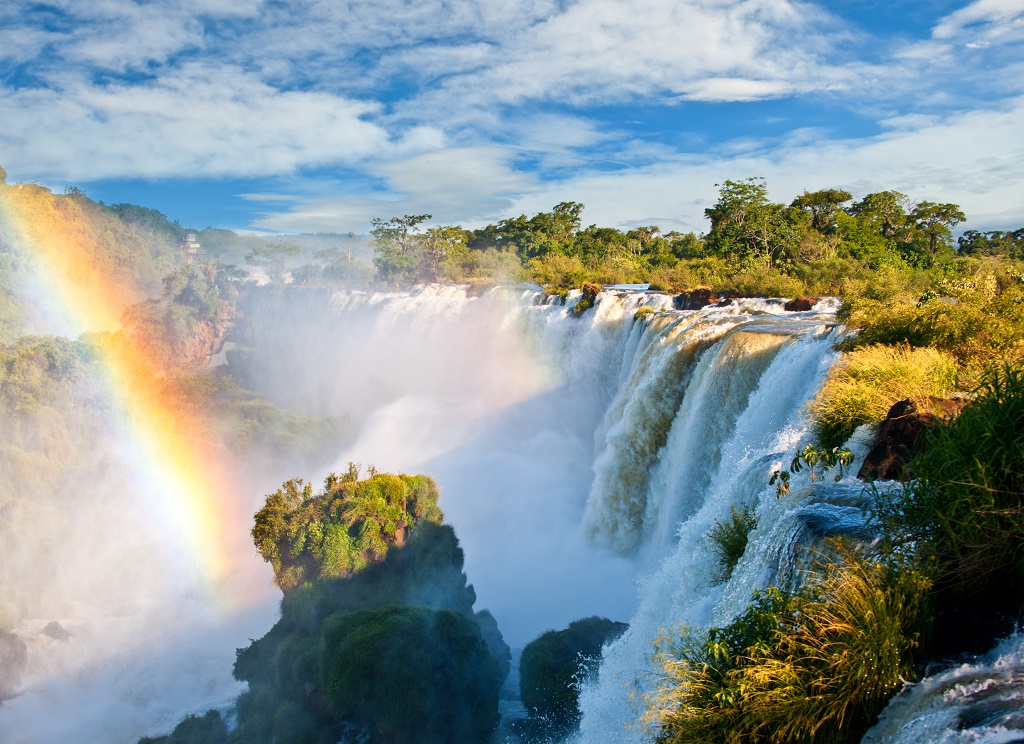 Iguazu waterfall with rainbow, Brazil