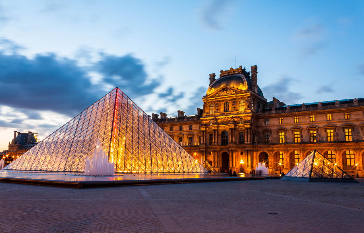 Louvre at night.