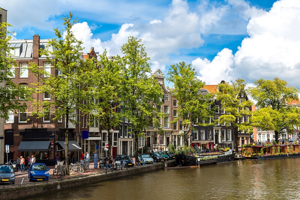 Street along Canal, Amsterdam, The Netherlands