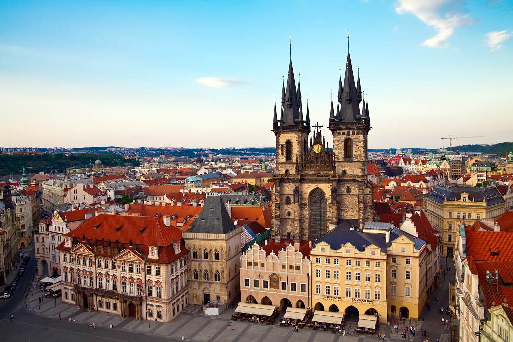 view of the Tyn Church in Prague, Czech Republic